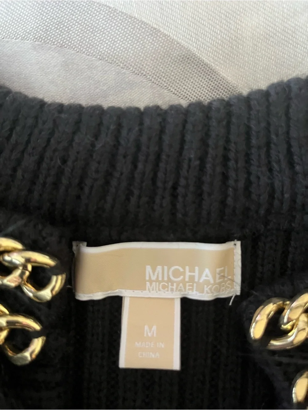 Michael Kors Black Faux Fur Vest with Gold Chain Collar